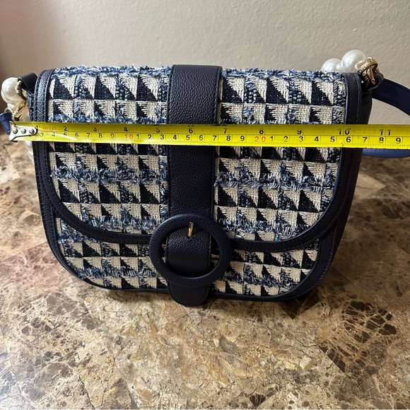 Cato Blue Faux Tweed Purse With Blue And Pearl Straps - Picture 13 of 14